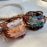 Purple Crystal Bracelet Women Boho Rope Braided Wrap Fluorite Quartz Stone Heali