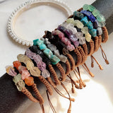 Purple Crystal Bracelet Women Boho Rope Braided Wrap Fluorite Quartz Stone Heali