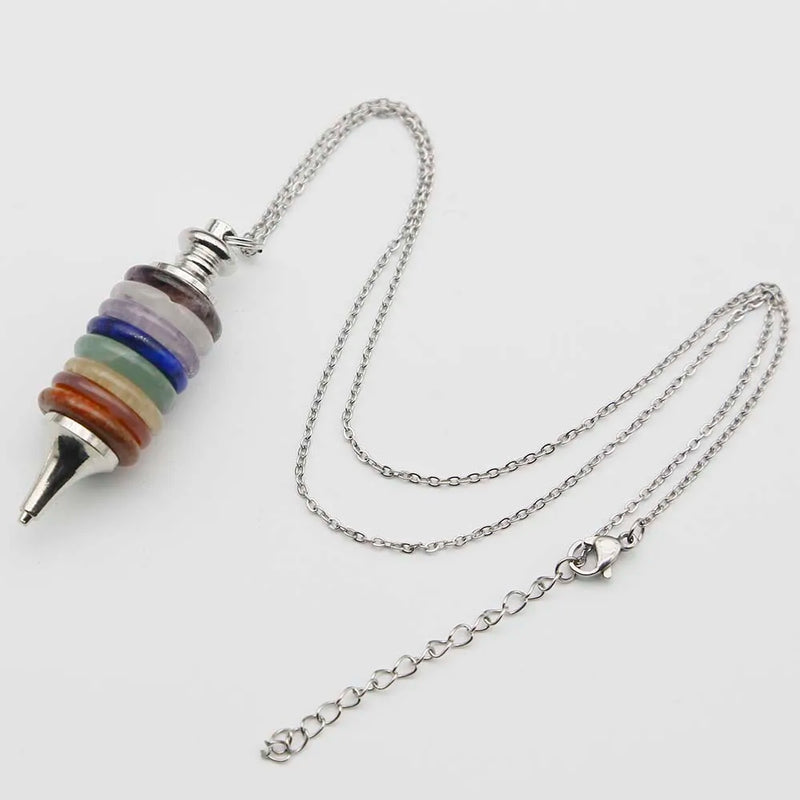 Crystal Colorful Stone Round Pendulum Necklace Stainless Steel Chain