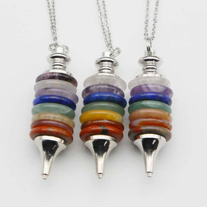 Crystal Colorful Stone Round Pendulum Necklace Stainless Steel Chain