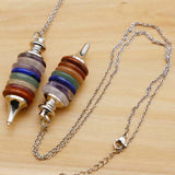 Crystal Colorful Stone Round Pendulum Necklace Stainless Steel Chain