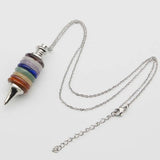 Crystal Colorful Stone Round Pendulum Necklace Stainless Steel Chain