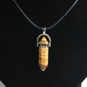 Natural Crystal Hexagonal Column Pendant Leather Necklace Men Women Jewelry