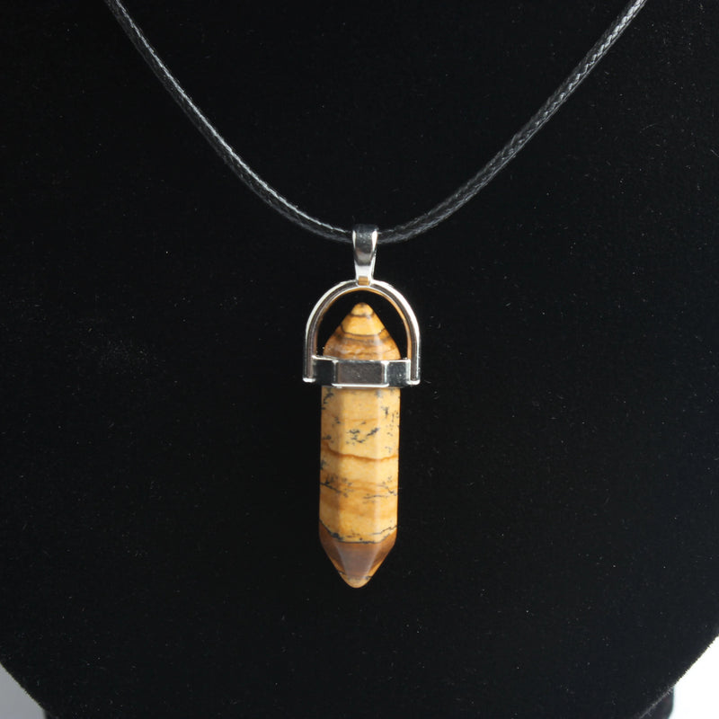 Natural Crystal Hexagonal Column Pendant Leather Necklace Men Women Jewelry