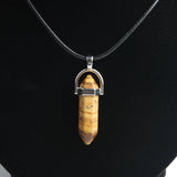 Natural Crystal Hexagonal Column Pendant Leather Necklace Men Women Jewelry