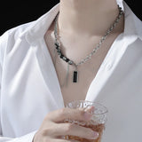 Crystal Crack Beads Double Layer Chain Tassel Mens Necklace Pendant Man Jewelry