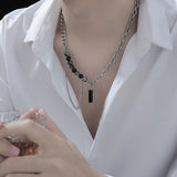 Crystal Crack Beads Double Layer Chain Tassel Mens Necklace Pendant Man Jewelry