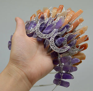 Natural Crystal Crown Queen Raw Crystal Hair Band Lapis Amethyst Anemousite