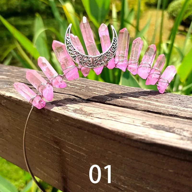 Crystal Crown Tiara Multicolored Quartz Crystal Moon Headband