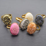 Natural Crystal Druzy Finger Ring Charm Plating Geode Gem Stone Oval Rings