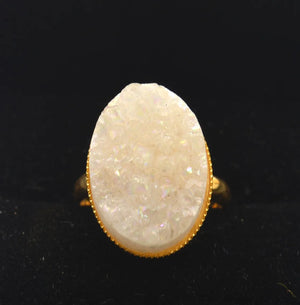 Natural Crystal Druzy Finger Ring Charm Plating Geode Gem Stone Oval Rings