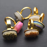 Natural Crystal Druzy Finger Ring Charm Plating Geode Gem Stone Oval Rings