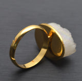 Natural Crystal Druzy Finger Ring Charm Plating Geode Gem Stone Oval Rings