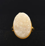 Natural Crystal Druzy Finger Ring Charm Plating Geode Gem Stone Oval Rings