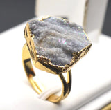 Natural Crystal Druzy Finger Ring Exaggerated Golden Plati