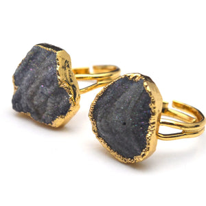 Natural Crystal Druzy Finger Ring Exaggerated Golden Plati