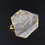 Natural Crystal Druzy Finger Ring Exaggerated Golden Plati