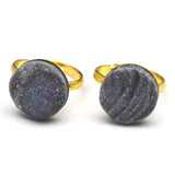 Golden Plated Druzy Finger Ring with Gray Crystal Mineral Gemstone