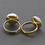 Golden Plated Druzy Finger Ring with Gray Crystal Mineral Gemstone