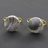 Golden Plated Druzy Finger Ring with Gray Crystal Mineral Gemstone