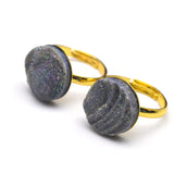 Golden Plated Druzy Finger Ring with Gray Crystal Mineral Gemstone