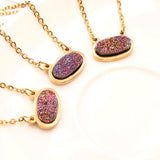 Crystal Druzy Stainless Steel Pendant Necklace Reiki Healing Quartz Choker