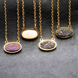 Crystal Druzy Stainless Steel Pendant Necklace Reiki Healing Quartz Choker