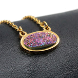 Crystal Druzy Stainless Steel Pendant Necklace Reiki Healing Quartz Choker