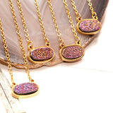 Crystal Druzy Stainless Steel Pendant Necklace Reiki Healing Quartz Choker