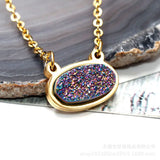 Crystal Druzy Stainless Steel Pendant Necklace Reiki Healing Quartz Choker
