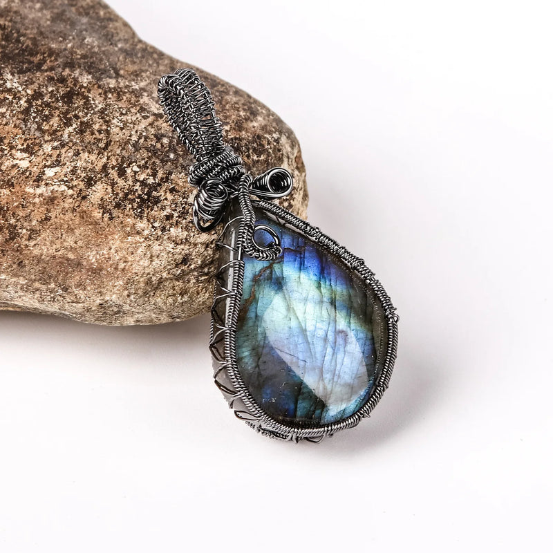 Labradorite Irregular Stones Pendant Hemming Gun Metal