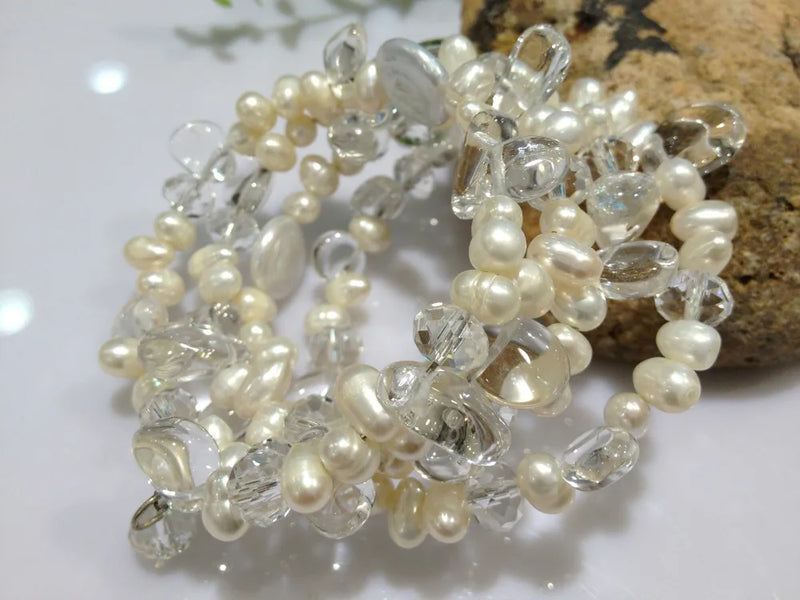 Crystal Freshwater Pearl Bracelet Coin Pearl Cuff