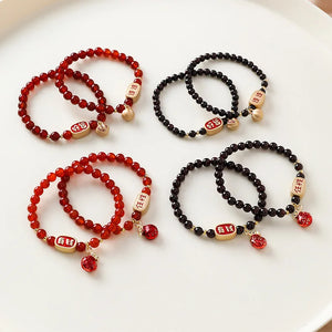 Crystal Garnet Agate Beaded Elastic Bracelet Festive Couple Jewelry