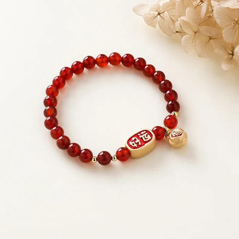 Crystal Garnet Agate Beaded Elastic Bracelet Festive Couple Jewelry