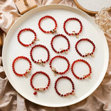 Crystal Garnet Agate Beaded Elastic Bracelet Festive Couple Jewelry
