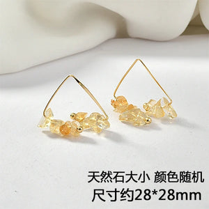 Crystal Gravel Triangle Pendant Earrings Preservation Copper Plating 18k 2pcs