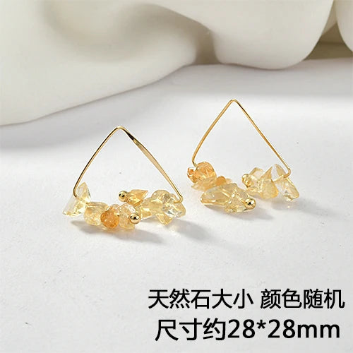 Crystal Gravel Triangle Pendant Earrings Preservation Copper Plating 18k 2pcs