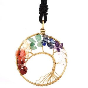 Crystal Gravel Tree Of Life Necklace Reiki Healing Copper Choker