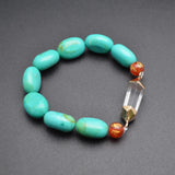 Crystal Healing Charm Bracelet with Turquoise and Red Agate Beads