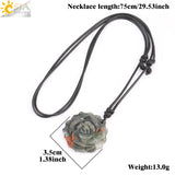 Natural Crystal Healing Stone Necklace Hand Carved Rose Flower Pendant
