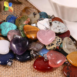 Natural Pink Quartz Crystal Heart Charms 20mm Pendant for DIY Jewelry Making