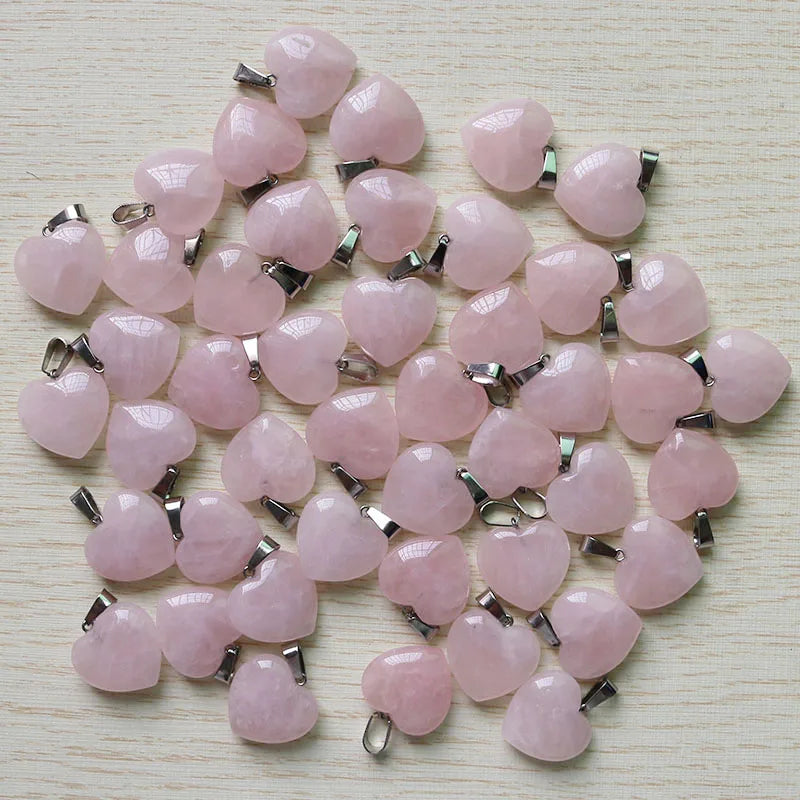 Natural Pink Quartz Crystal Heart Charms 20mm Pendant for DIY Jewelry Making