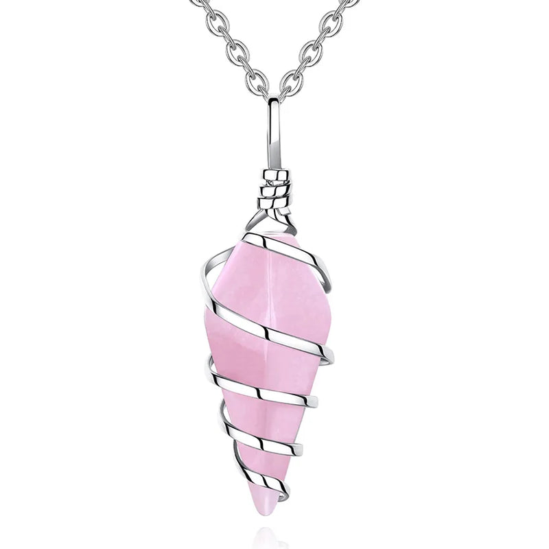 Crystal Pyramid Reiki Healing Pendant Necklaces Rose Quartz Amethys