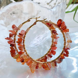 Crystal Hoop Earring Stone Charm Large Circle Opal Quartz Fluorite Cit