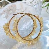 Crystal Hoop Earring Stone Charm Large Circle Opal Quartz Fluorite Cit