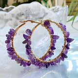 Crystal Hoop Earring Stone Charm Large Circle Opal Quartz Fluorite Cit
