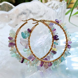 Crystal Hoop Earring Stone Charm Large Circle Opal Quartz Fluorite Cit