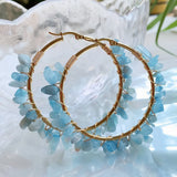 Crystal Hoop Earring Stone Charm Large Circle Opal Quartz Fluorite Cit