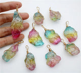 Rainbow Stone Quartz Plated Chakra Pendant Jewelry Making