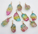 Rainbow Stone Quartz Plated Chakra Pendant Jewelry Making